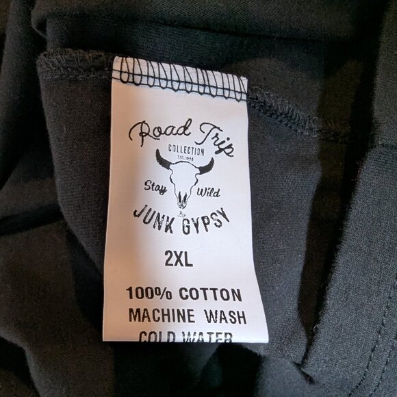 Junk Gypsy Black T-Shirt Tunic Short Sleeve Red Rose Texas Road Trip Size XXL - Picture 8 of 9